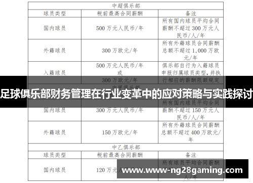 足球俱乐部财务管理在行业变革中的应对策略与实践探讨